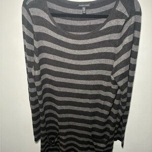 Eileen Fisher Long Sleeve Sweater Dress Striped Charcoal Meidum